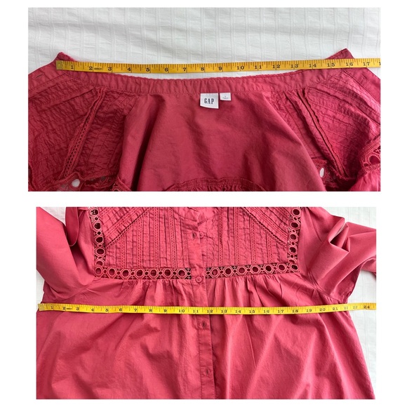 GAP Pintuck Mockneck Lace-Trim Women’s Blouse Size LG - Picture 6 of 8